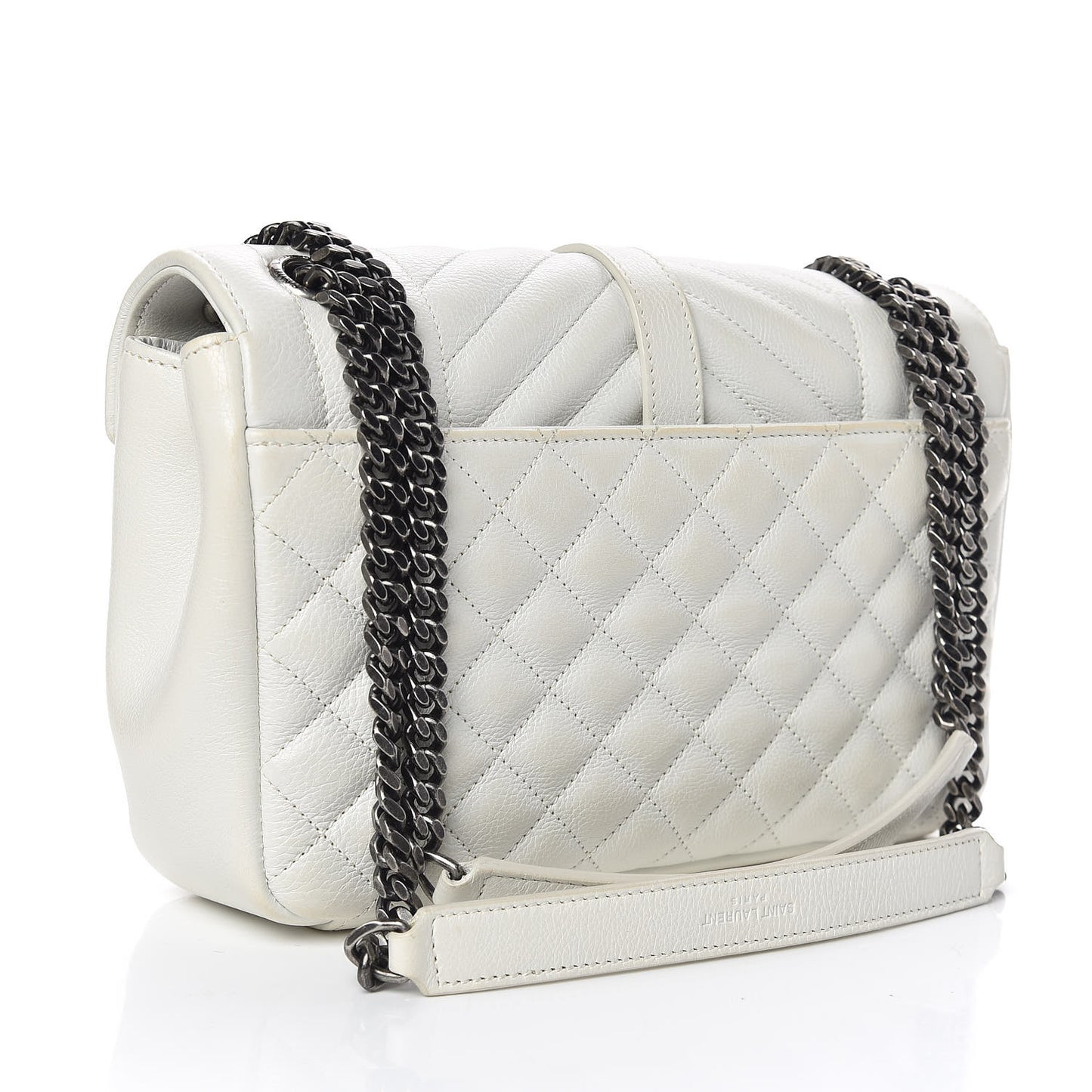 Sheepskin Tri-Quilt Monogram Medium College Bag Dove White
