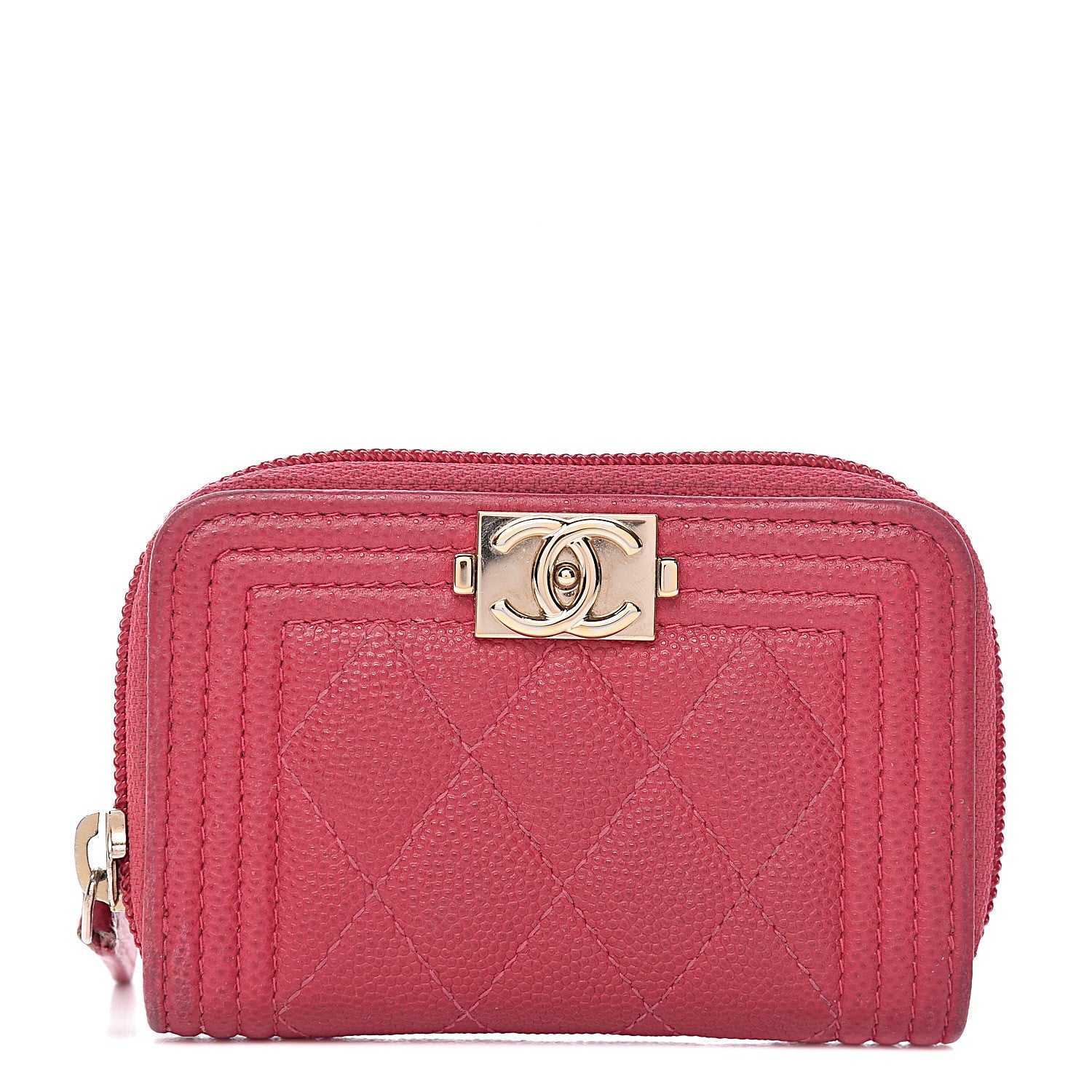 Chanel Caviar Quilted Boy Zip Around Coin Purse Wallet Fuchsia 1 of 12