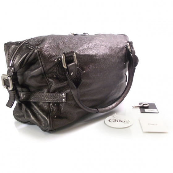 Chloe Leather Paddington Front Pocket Tote Metallic Aubergine 3 of 16