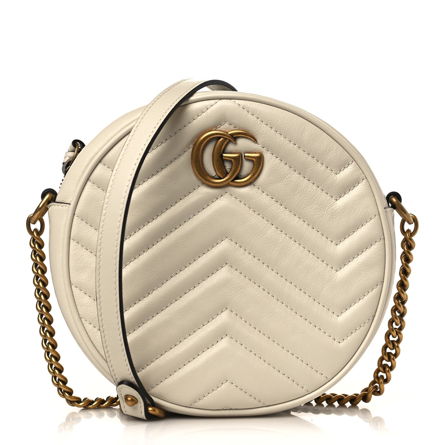 Gucci Calfskin Matelasse Mini GG Marmont Round Shoulder Bag White 1 of 9