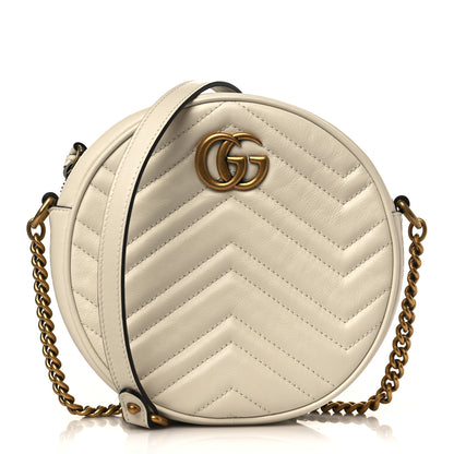Gucci Calfskin Matelasse Mini GG Marmont Round Shoulder Bag White 1 of 9