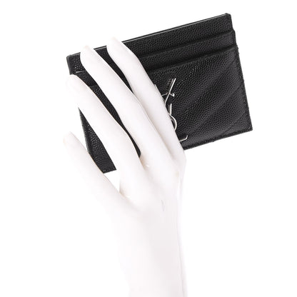 Saint Laurent Grain De Poudre Matelasse Chevron Monogram Credit Card Case Black 2 of 8