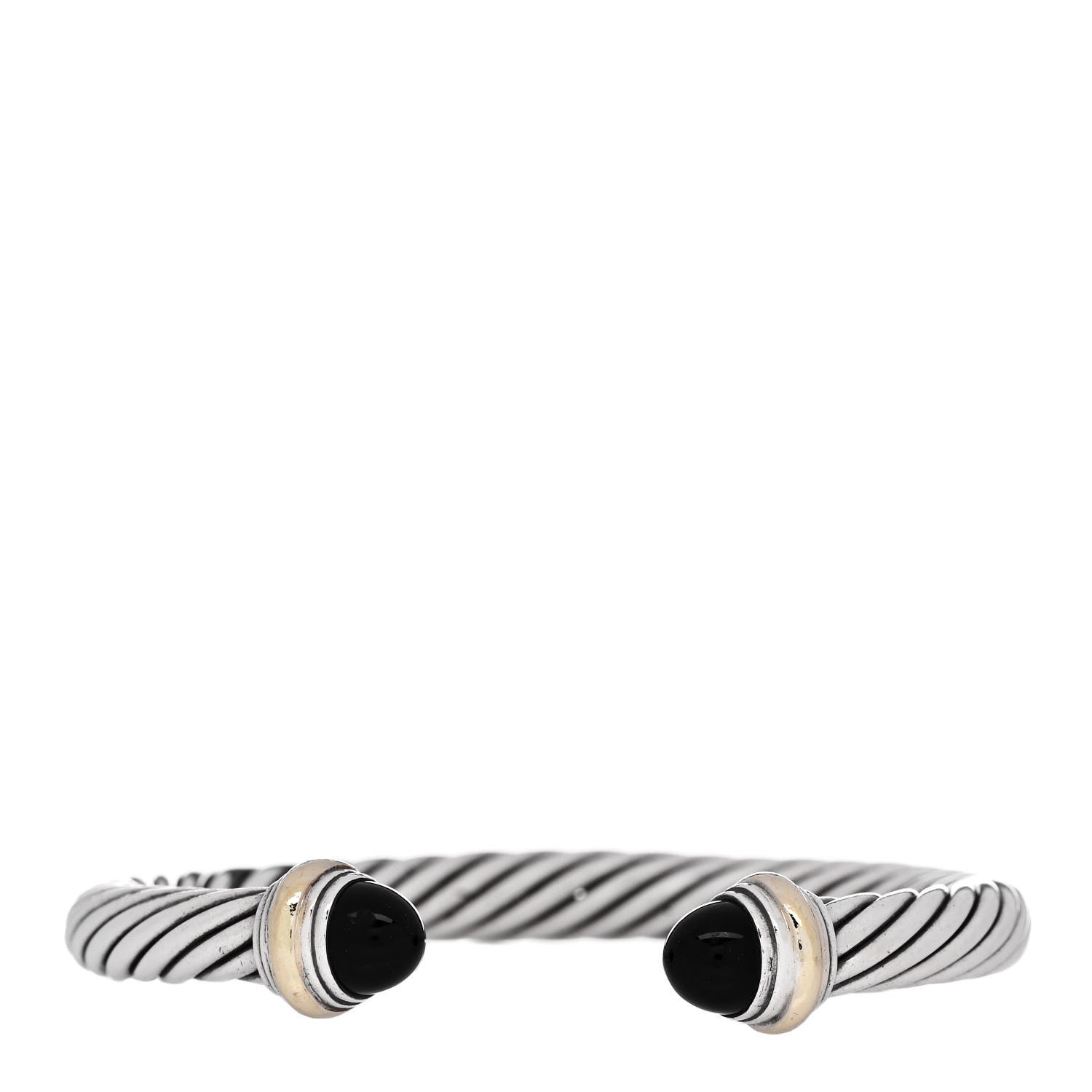 David Yurman Sterling Silver 14K Yellow Gold Black Onyx 7mm Cable Classics Bracelet 1 of 3