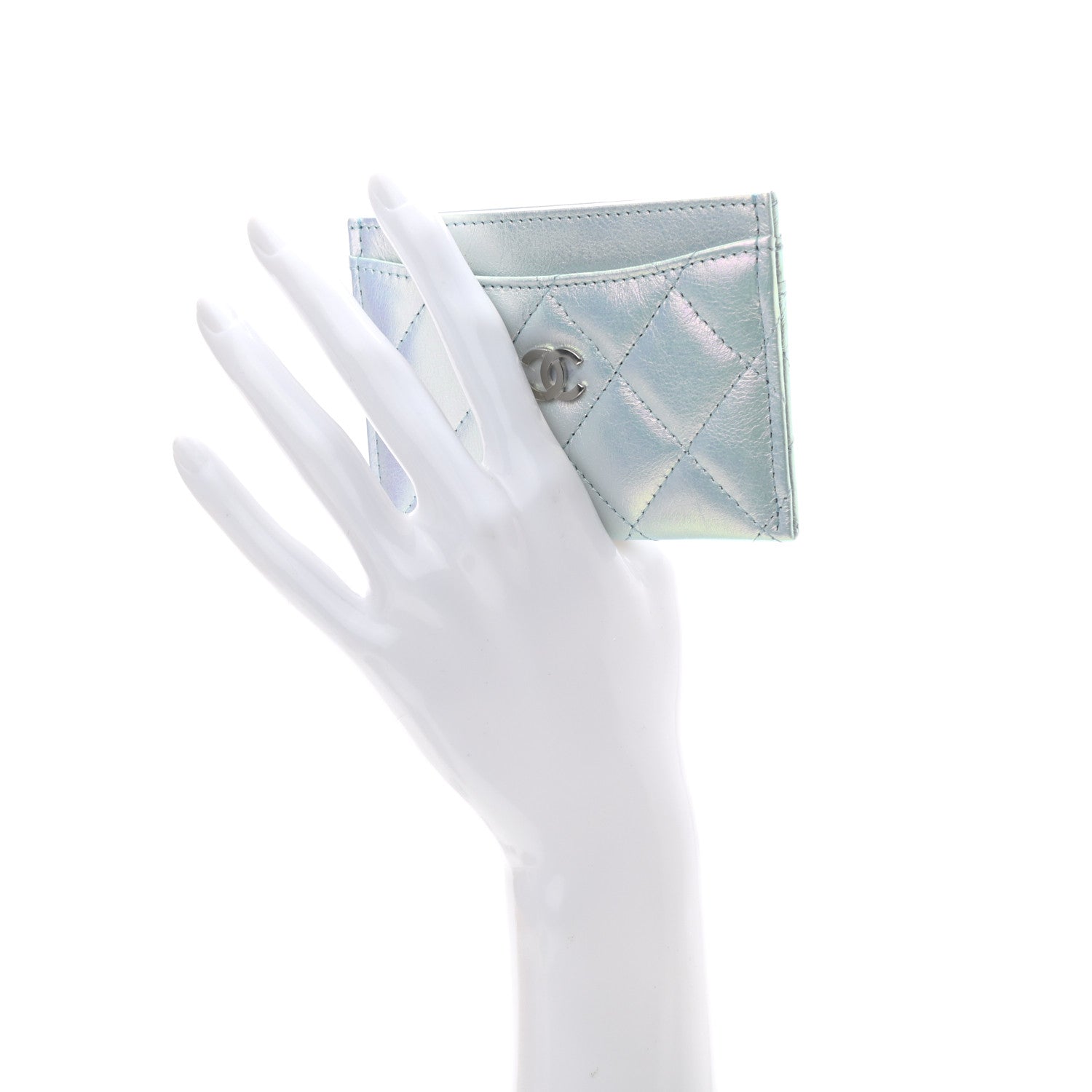 Chanel Iridescent Calfskin Quilted Card Holder Light Blue 2 of 8