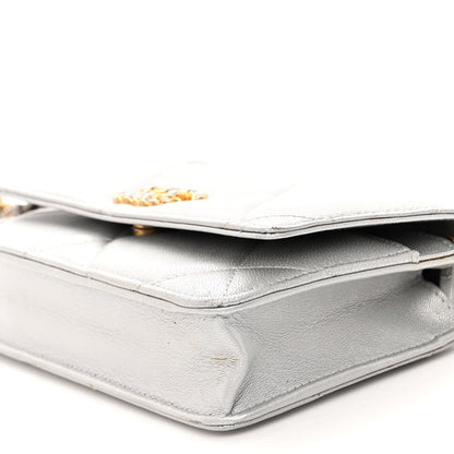 Chanel Metallic Goatskin Quilted Chanel 19 Wallet On Chain WOC Silver 11 of 14