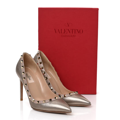 Valentino Garavani Metallic Pebbled Calfskin Rockstud 100mm Pumps 38 Sasso Poudre 8 of 8