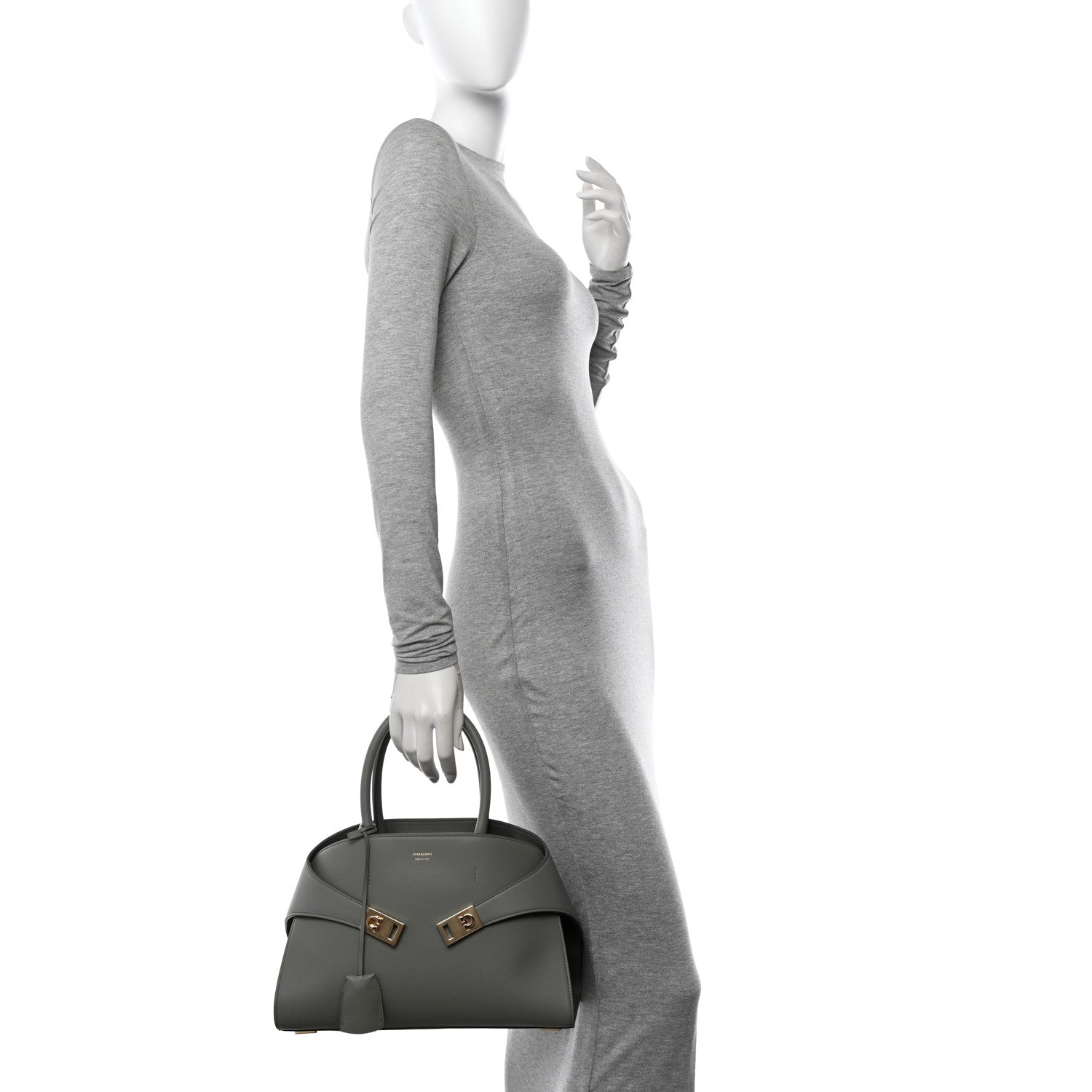 Salvatore Ferragamo Calfskin Small Hug Bag Ash Grey 2 of 10