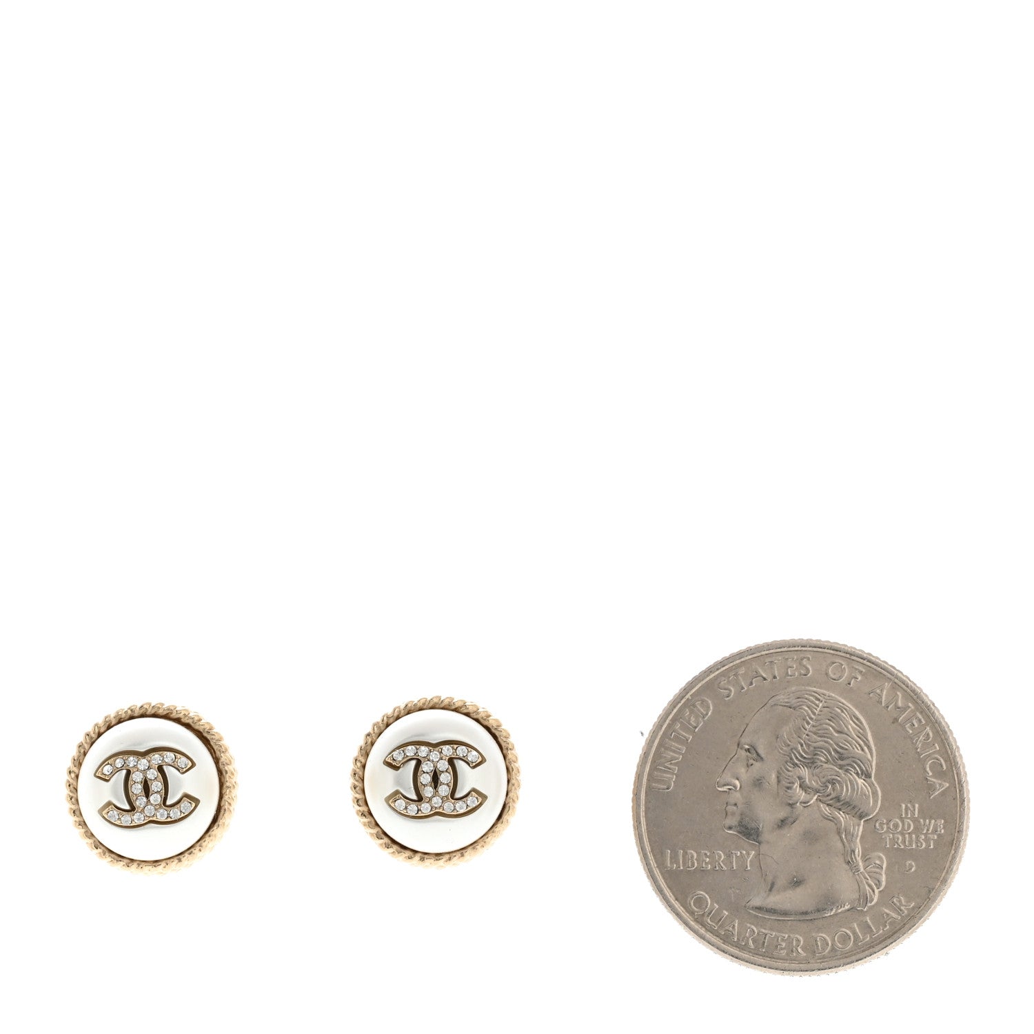Chanel Pearl Crystal CC Round Earrings Light Gold 2 of 4