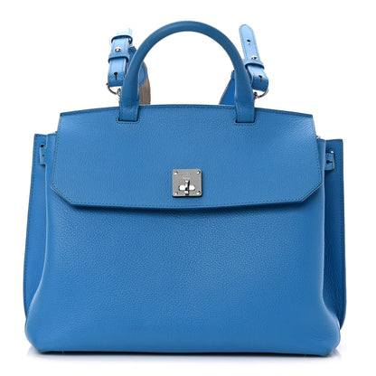 MCM Grained Calfskin Large Milla Convertible Backpack Tile Blue 1 of 9