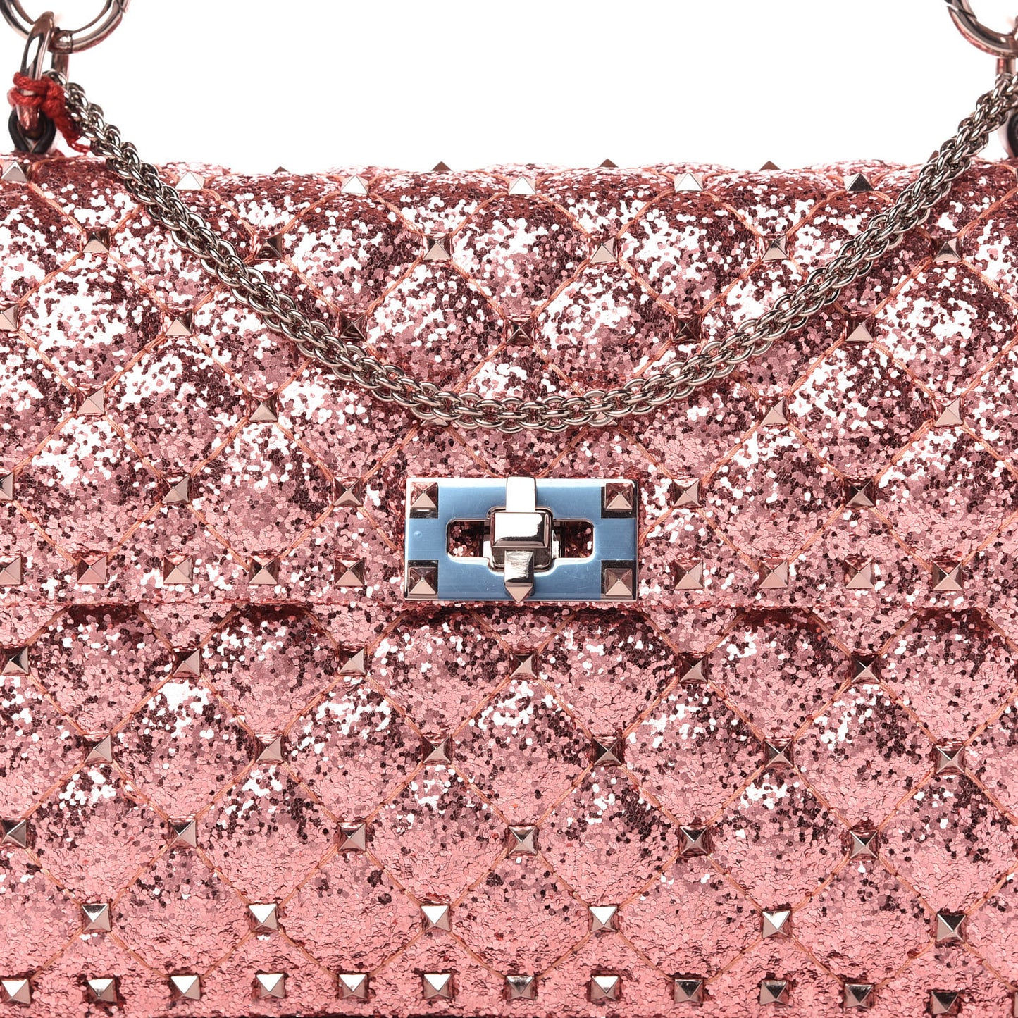 Glitter Medium Rockstud Spike Shoulder Bag Antique Pink