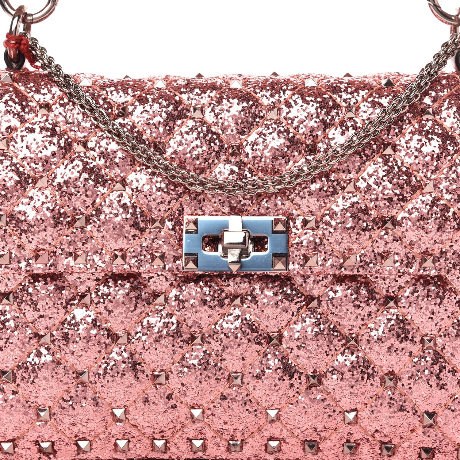 Valentino Garavani Glitter Medium Rockstud Spike Shoulder Bag Antique Pink 9 of 9