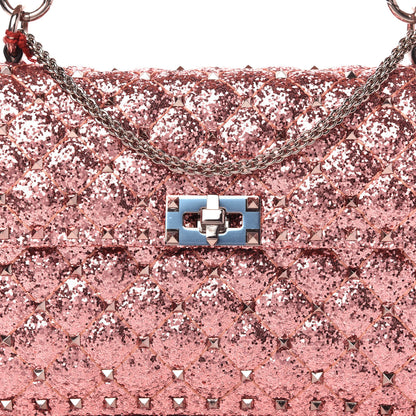 Valentino Garavani Glitter Medium Rockstud Spike Shoulder Bag Antique Pink 9 of 9