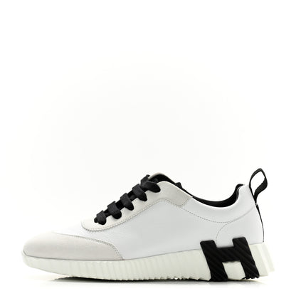 Hermes Goatskin Suede Goatskin Bouncing Sneakers 37 White Black 1 of 10
