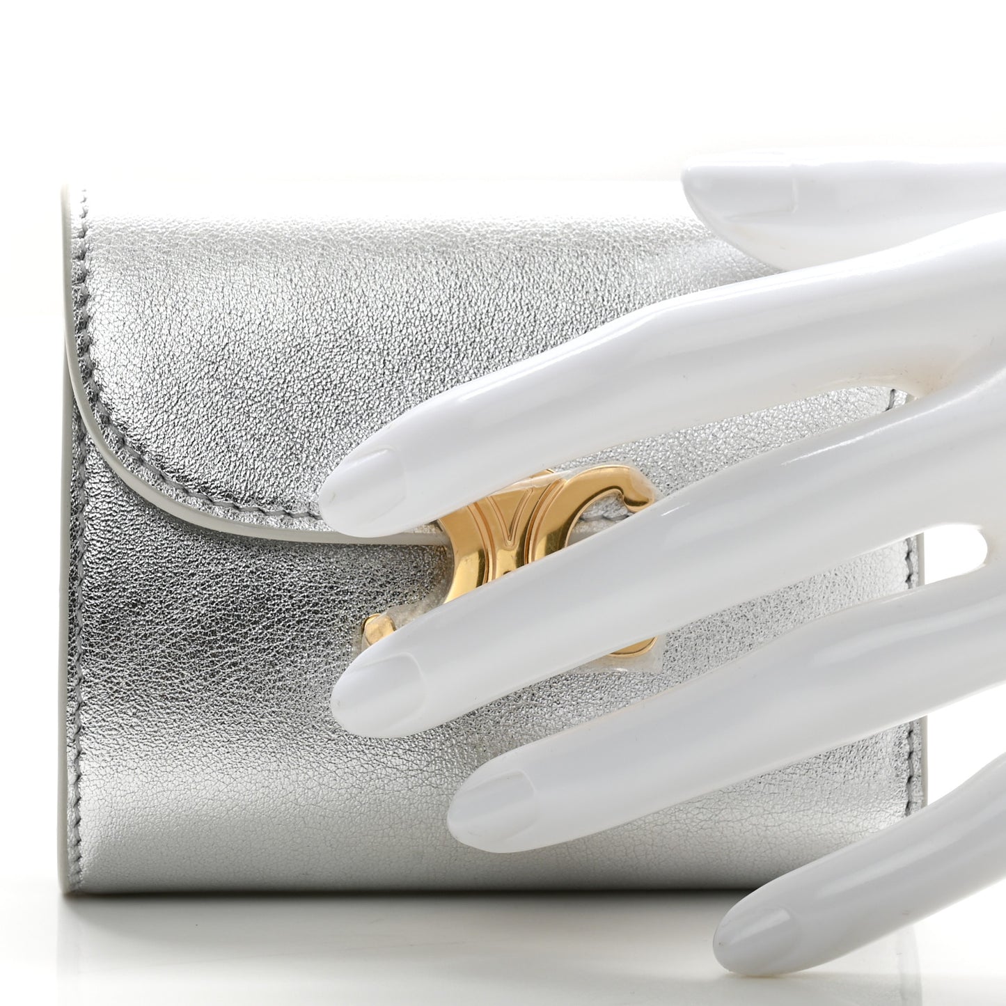 Metallic Calfskin Small Triomphe Wallet Silver