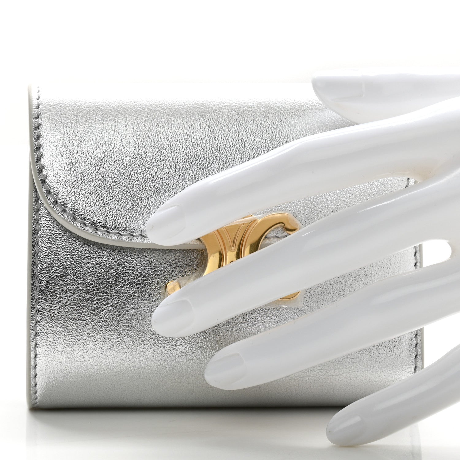 Celine Metallic Calfskin Small Triomphe Wallet Silver 2 of 8