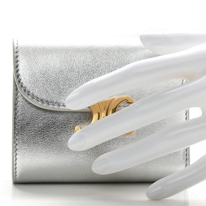 Celine Metallic Calfskin Small Triomphe Wallet Silver 2 of 8