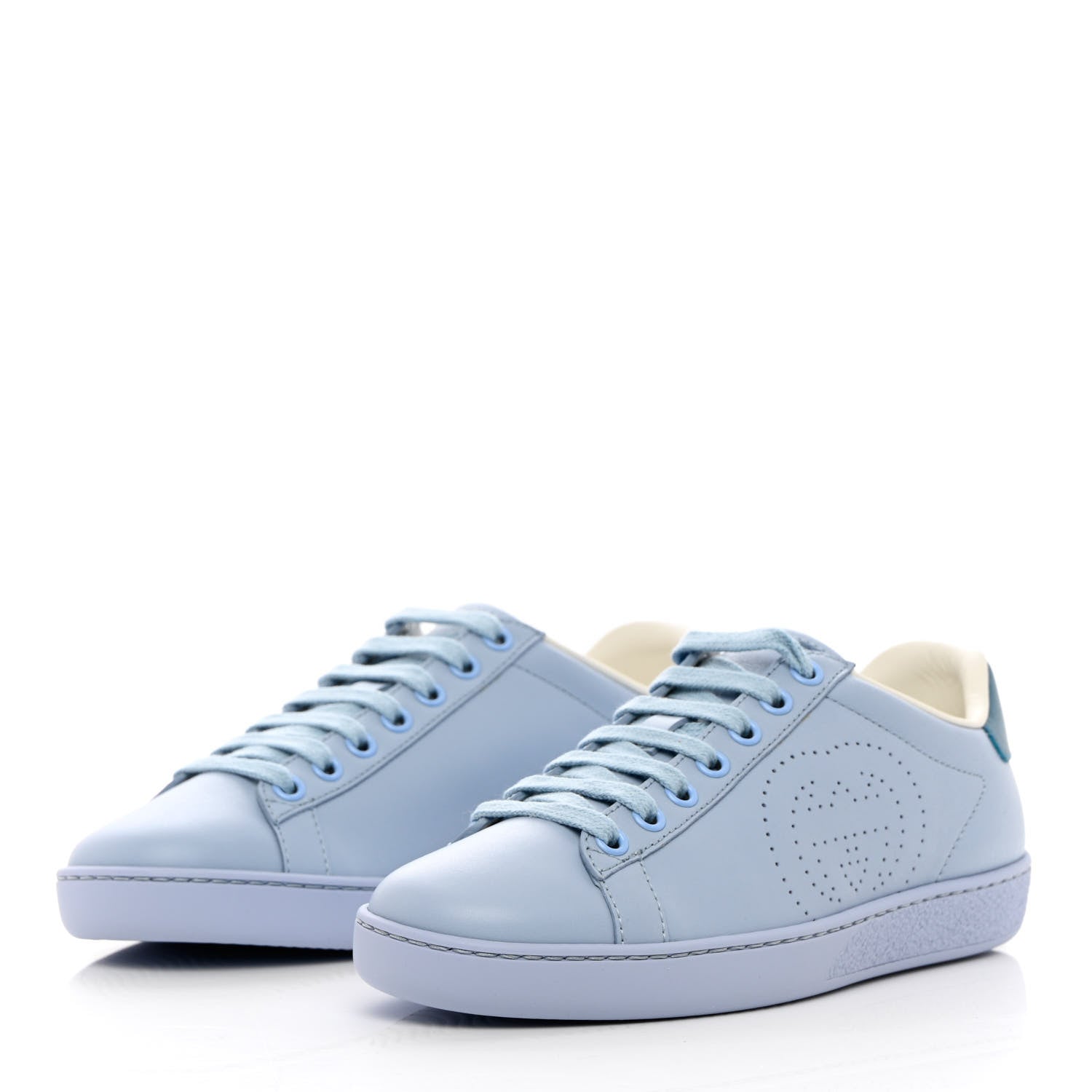 Gucci Calfskin Interlocking G Perforated Womens Ace Sneakers 35 Porcelain Light Blue Zaffiro 3 of 9