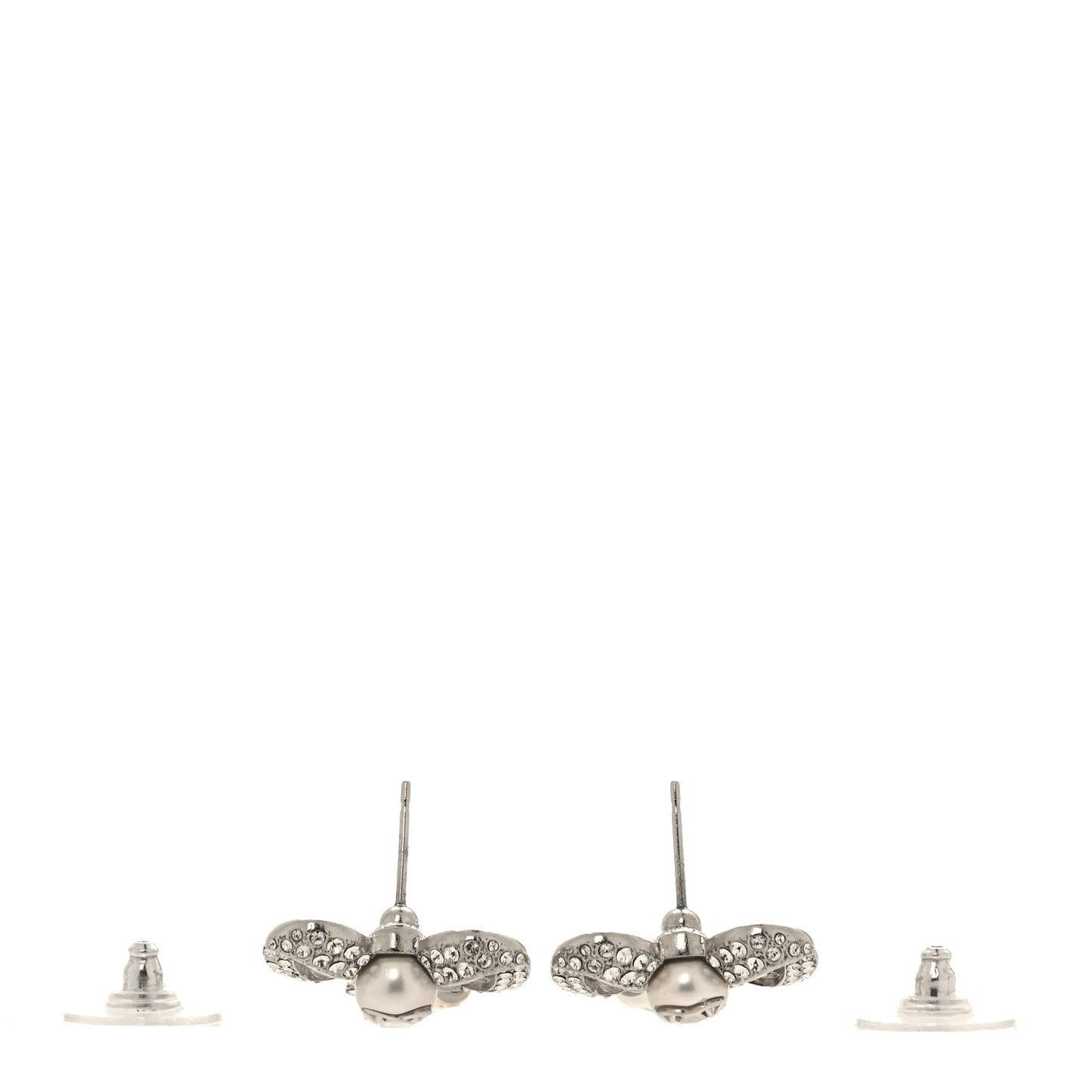Crystal Pearl Bow CC Earrings Silver