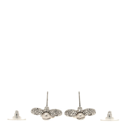 Chanel Crystal Pearl Bow CC Earrings Silver 3 of 4