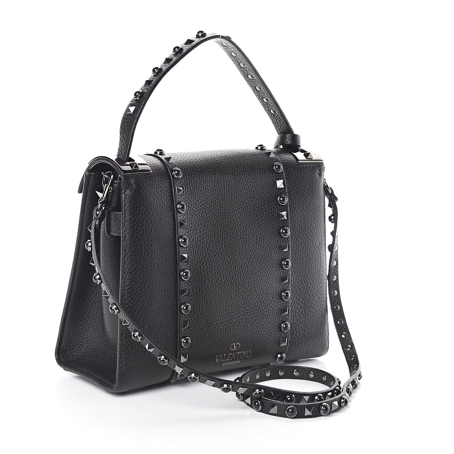 Grainy Calfskin Onyx Small My Rockstud Rolling Frame Bag Black