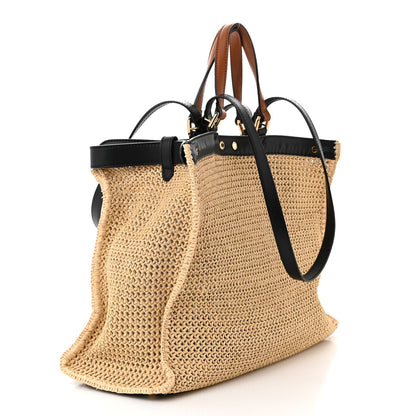 Fendi Raffia Vitello King Macrame Mesh Medium Peekaboo X-Tote Natural Black Cuoio 3 of 11