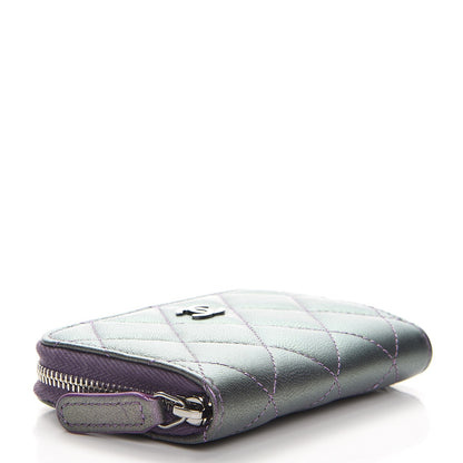 Chanel Metallic Lambskin Quilted Zip Around Coin Purse Wallet Purple 4 of 8