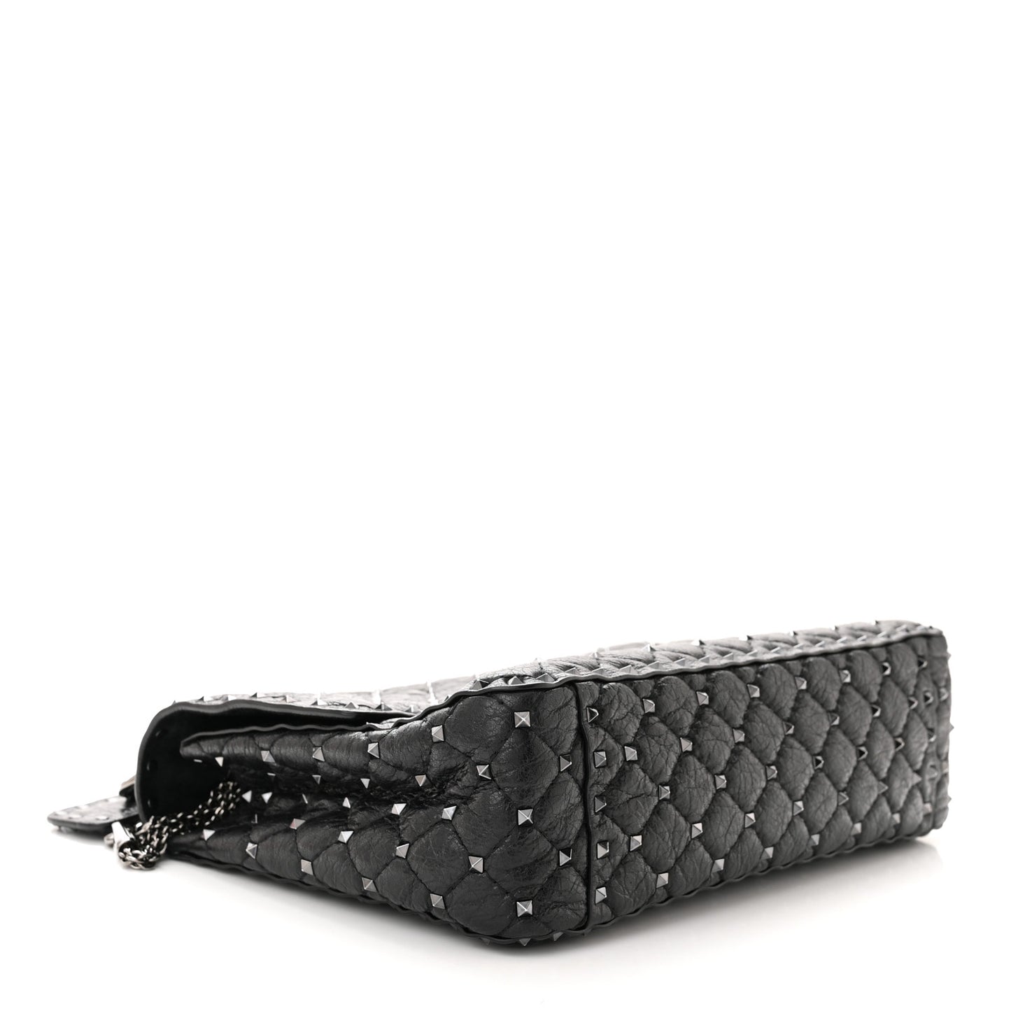 Craquele Nappa Large Rockstud Spike Shoulder Bag Black