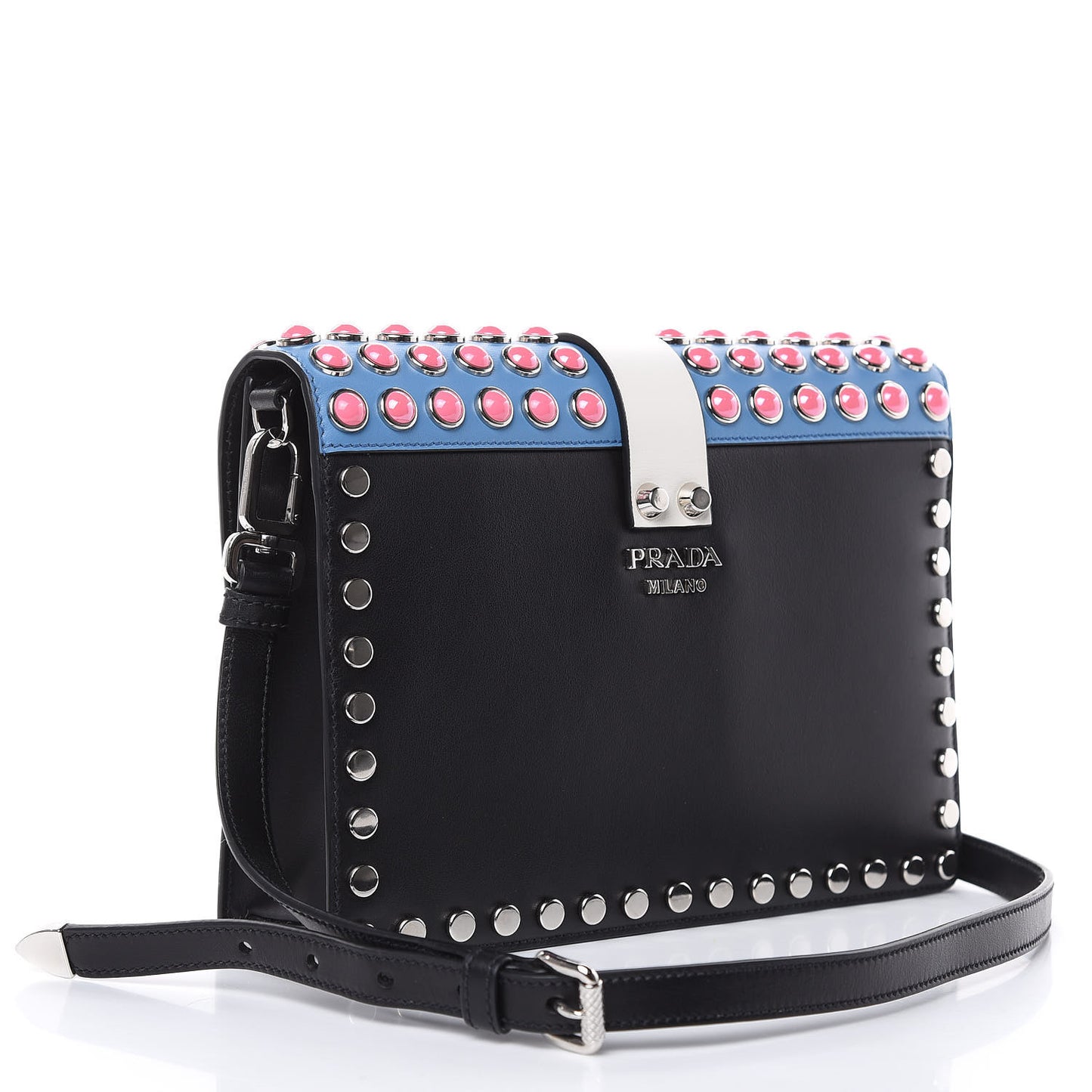 City Calfskin Orchid Print Studded Elektra Shoulder Bag Fuoco Black
