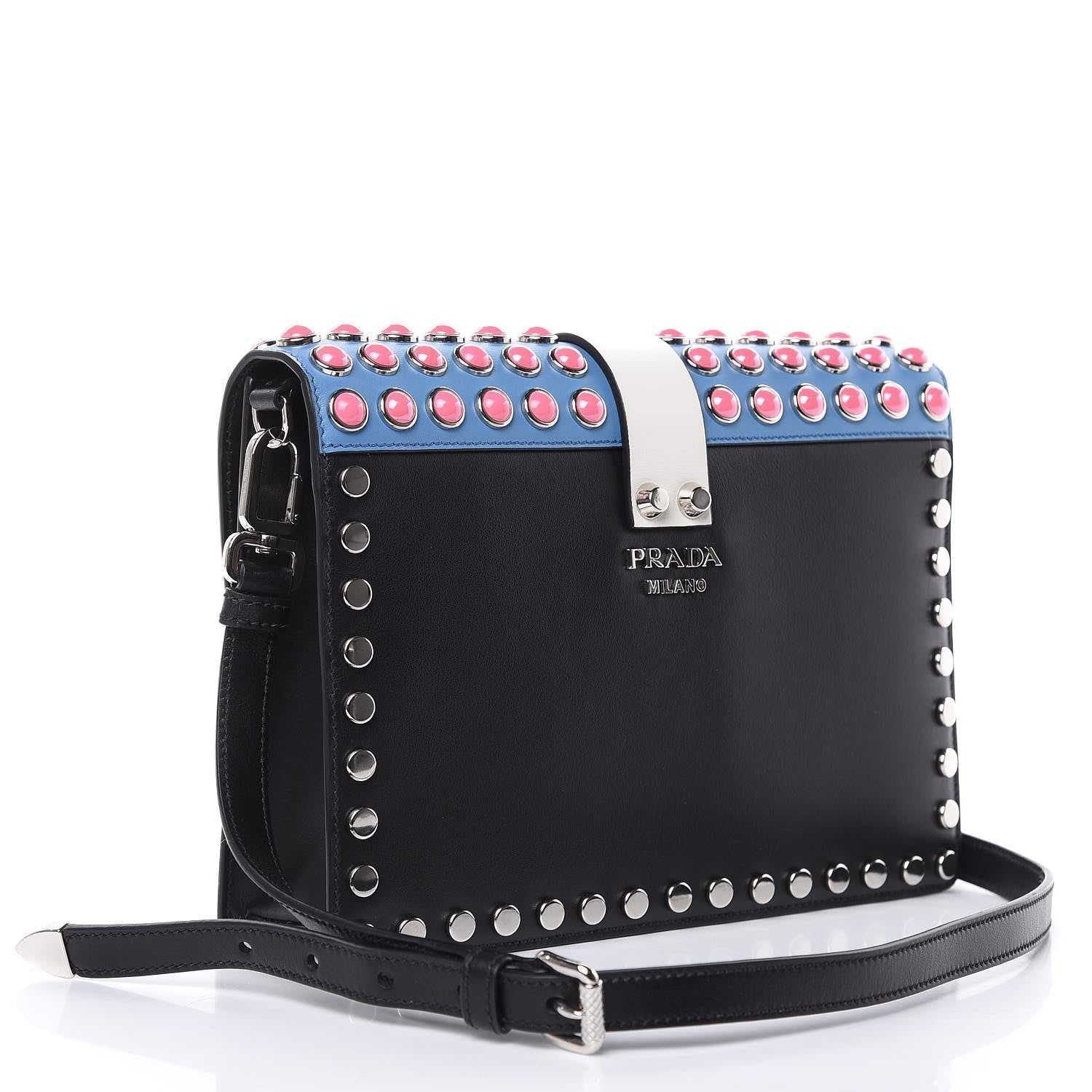 Prada City Calfskin Orchid Print Studded Elektra Shoulder Bag Fuoco Black 3 of 9