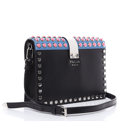 Prada City Calfskin Orchid Print Studded Elektra Shoulder Bag Fuoco Black 3 of 9