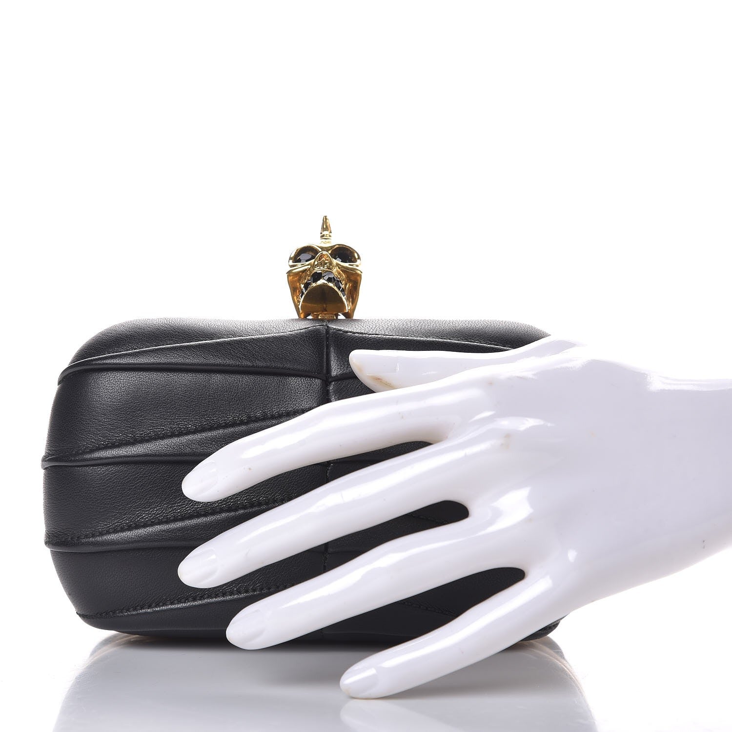 Alexander McQueen Lambskin Pleated Skull Box Clutch Black 2 of 8
