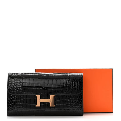 Hermes Shiny Alligator Constance Long Wallet Black 8 of 8