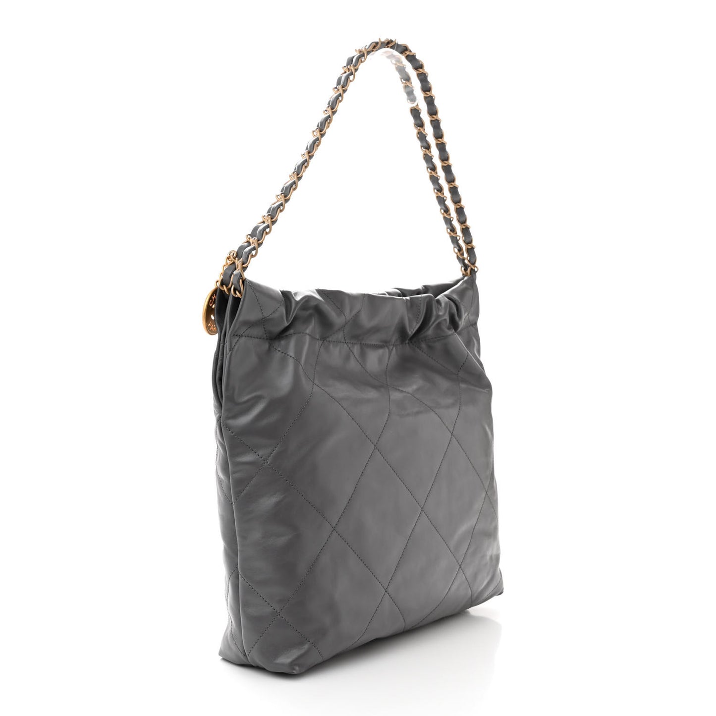 Shiny Calfskin Quilted Small Chanel 22 Grey