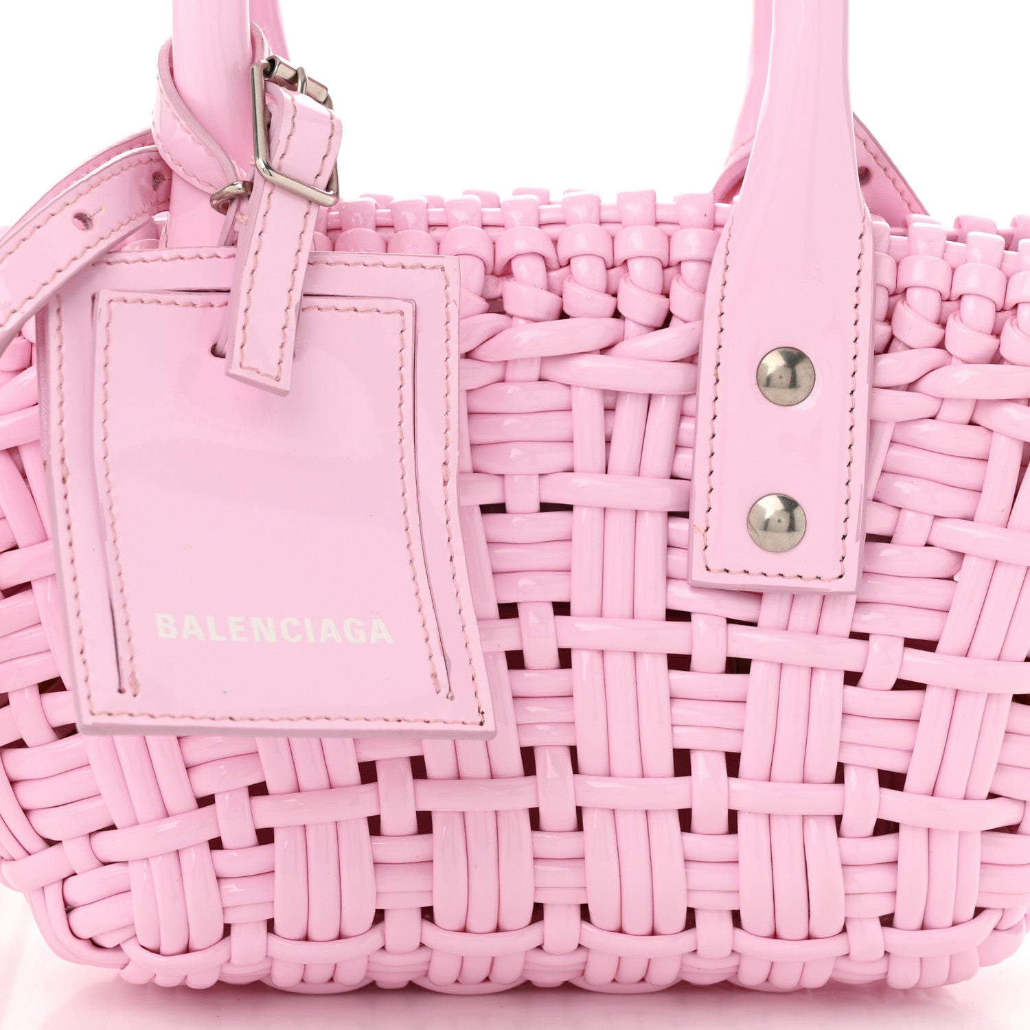 Balenciaga Faux Calfskin Braided Varnished XXS Bistro Basket Candy Pink 8 of 10