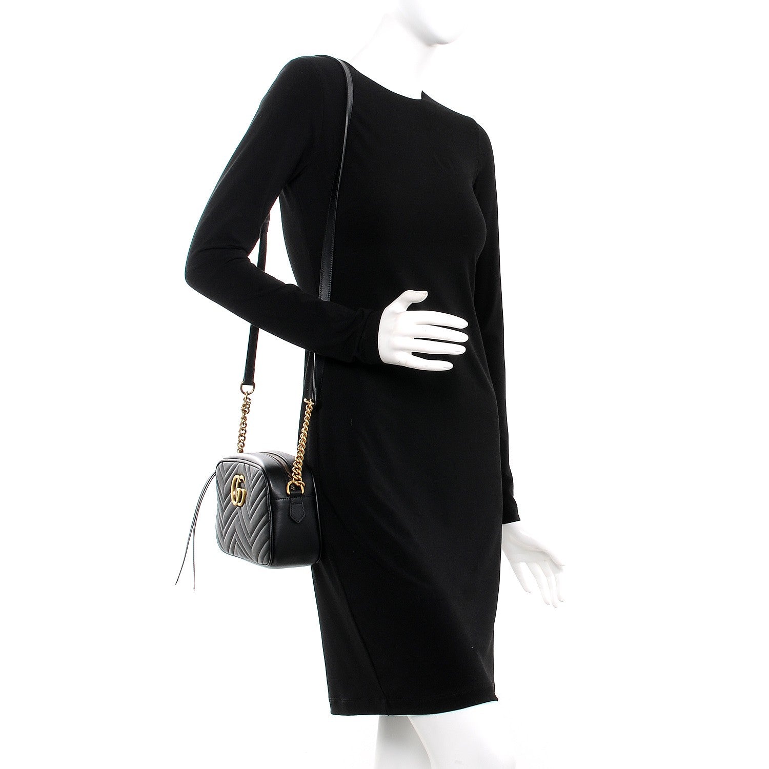 Gucci Calfskin Matelasse Small GG Marmont Chain Shoulder Bag Black 2 of 7