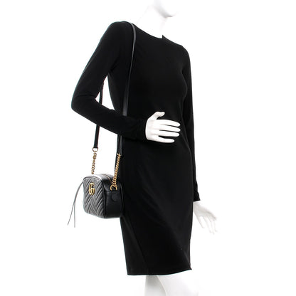 Gucci Calfskin Matelasse Small GG Marmont Chain Shoulder Bag Black 2 of 7