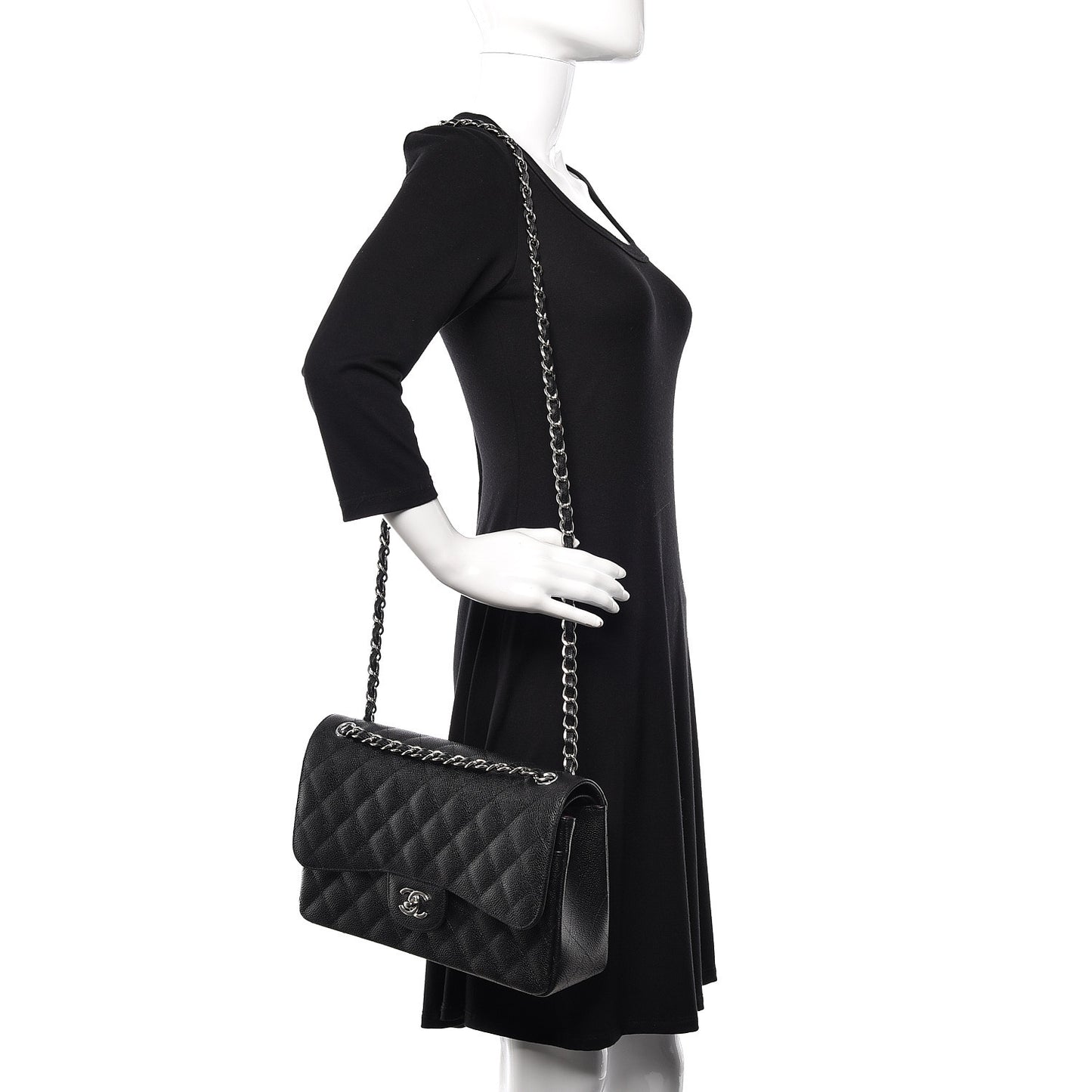 Caviar Quilted Jumbo Double Flap Black