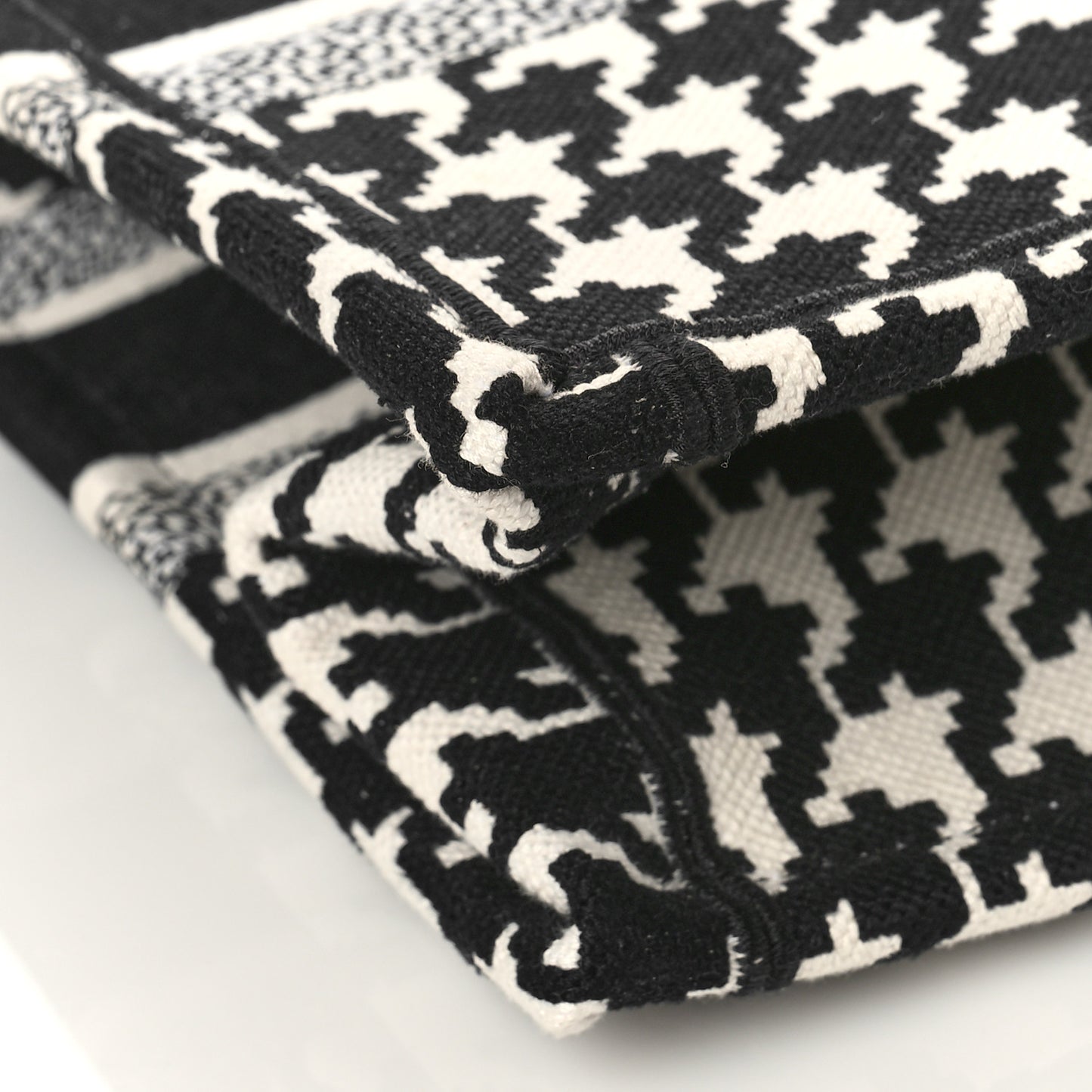Canvas Macro Houndstooth Embroidered Medium Book Tote Black White