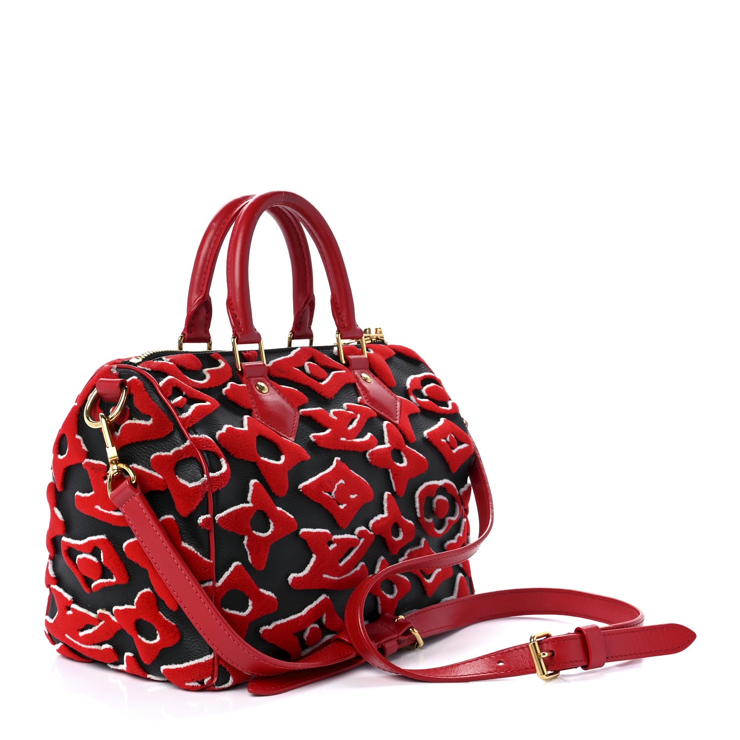 Louis Vuitton X UF Tufted Monogram Speedy Bandouliere 25 Black Red 3 of 12