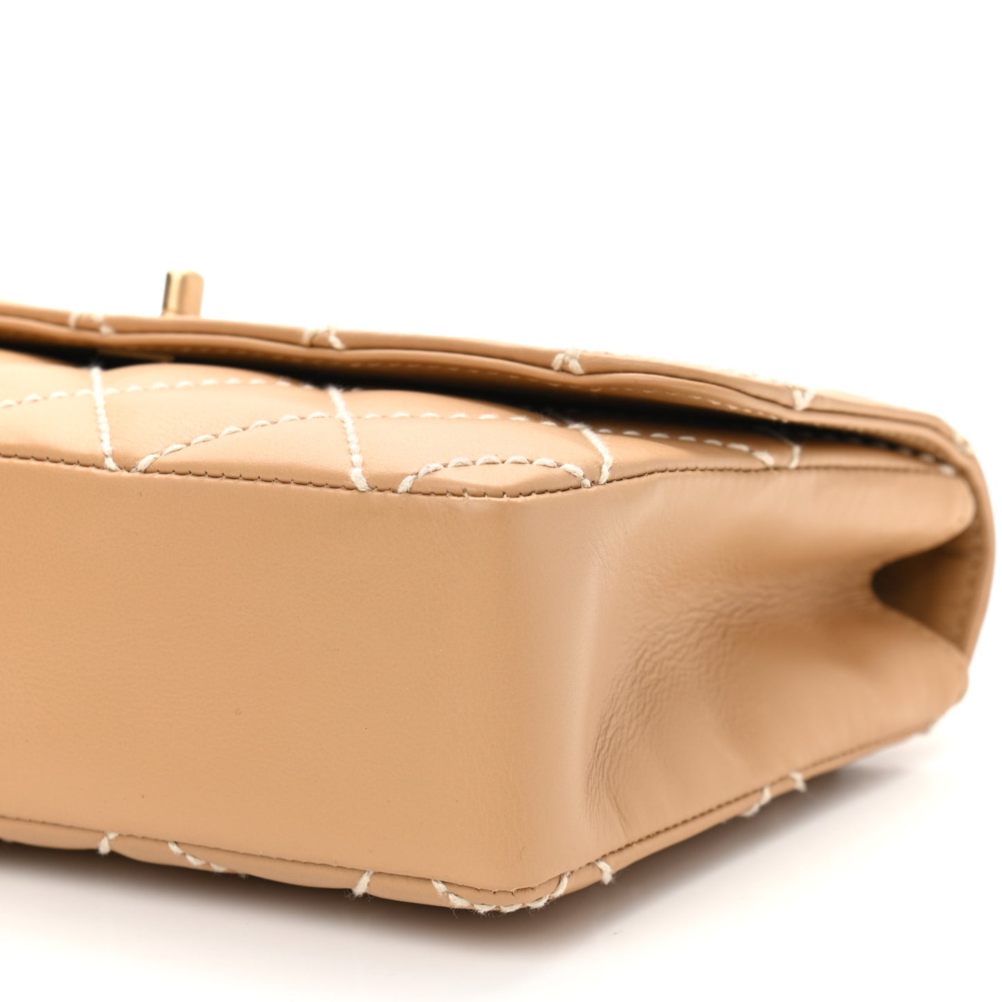 Calfskin Quilted Medium Wild Stitch Flap Beige