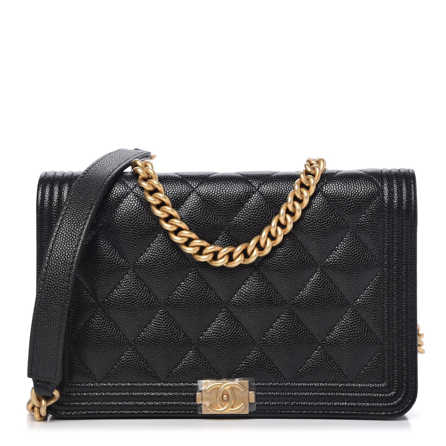 Chanel Caviar Quilted Boy Wallet On Chain WOC Black 1 of 12