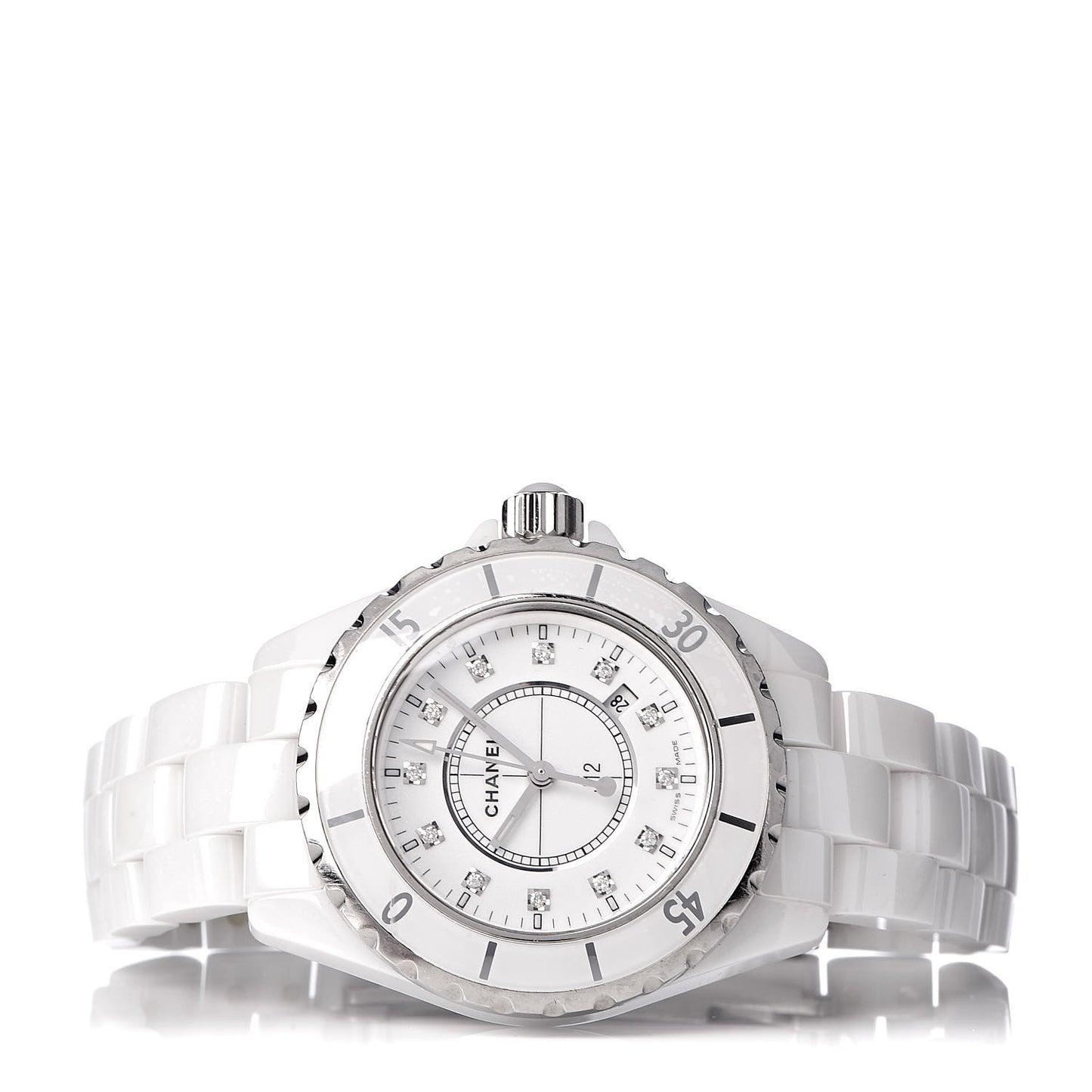 Stainless Steel Ceramic Diamond 33mm J12 Quartz Watch White