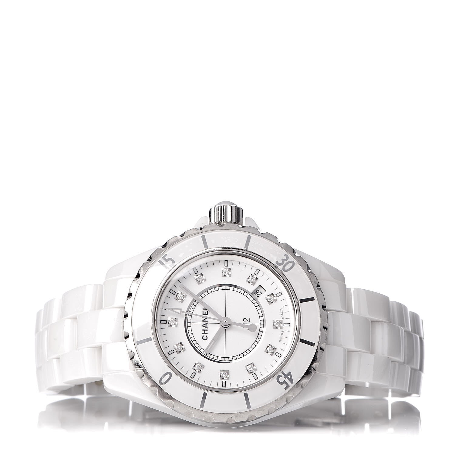Chanel Stainless Steel Ceramic Diamond 33mm J12 Quartz Watch White 3 of 6