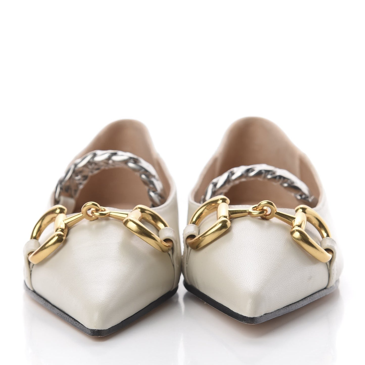 Nappa Lumiere Deva Horsebit Chain Embellished Flats 36 Dusty White