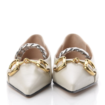 Gucci Nappa Lumiere Deva Horsebit Chain Embellished Flats 36 Dusty White 8 of 14