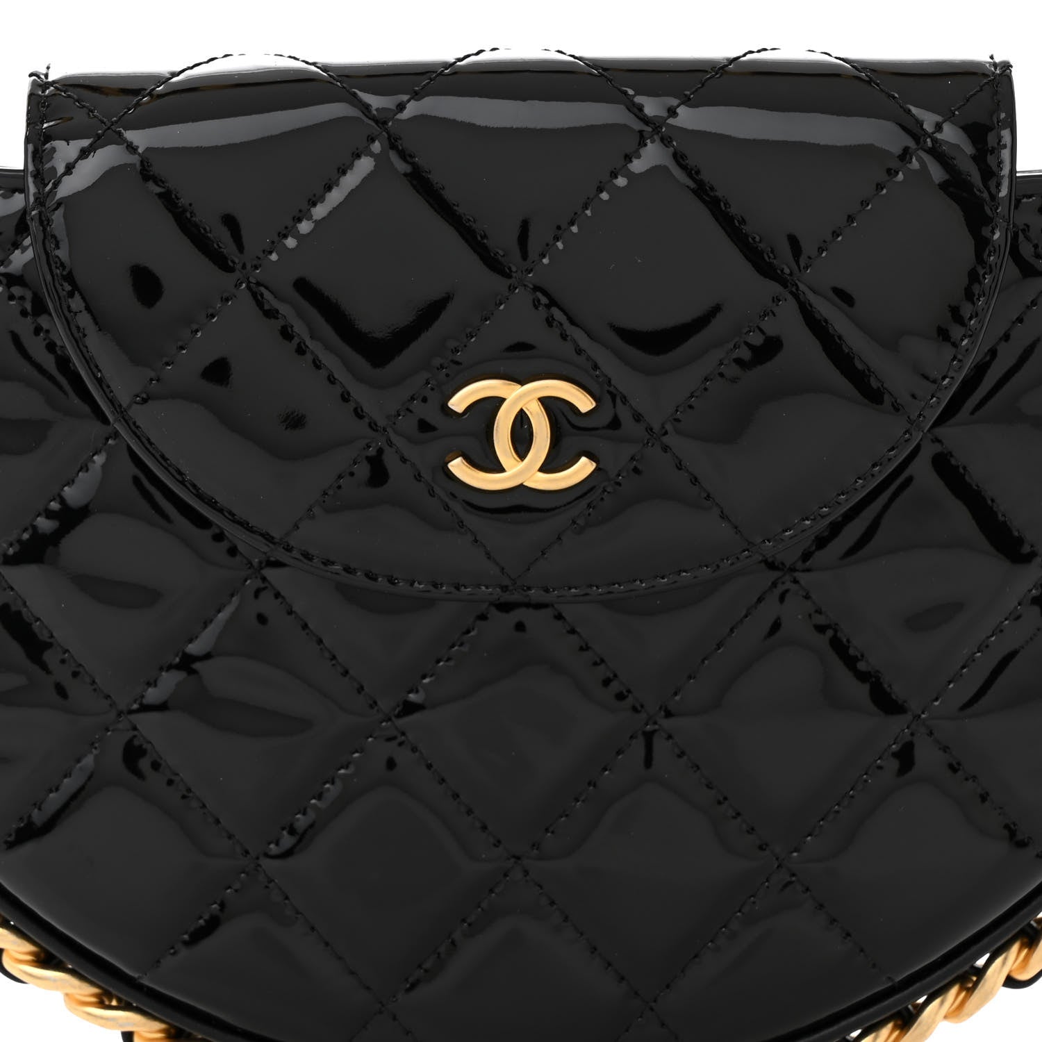 Chanel Patent Calfskin Quilted Chain Hoop Bag Black 8 of 10