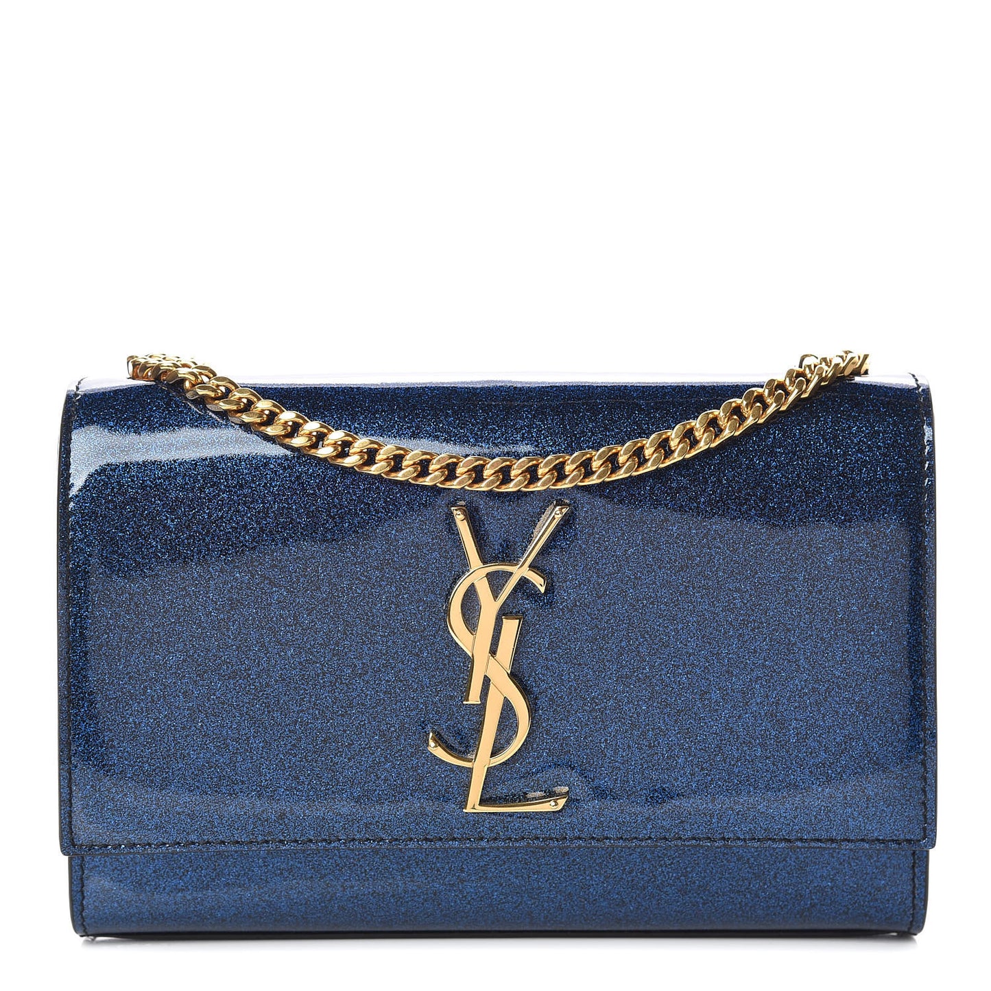 Glitter Patent Small Monogram Kate Satchel Cobalt