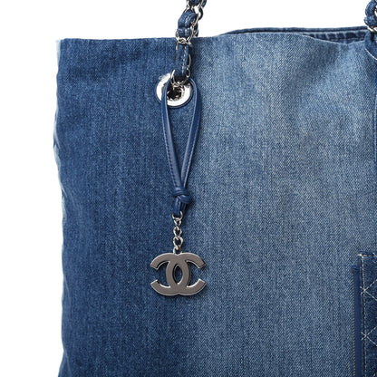 Chanel Denim Printed Shopping Bag Blue 10 of 11