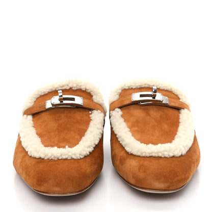 Hermes Suede Goatskin Woolskin Womens Oz Mules 41 Naturel 2 of 8