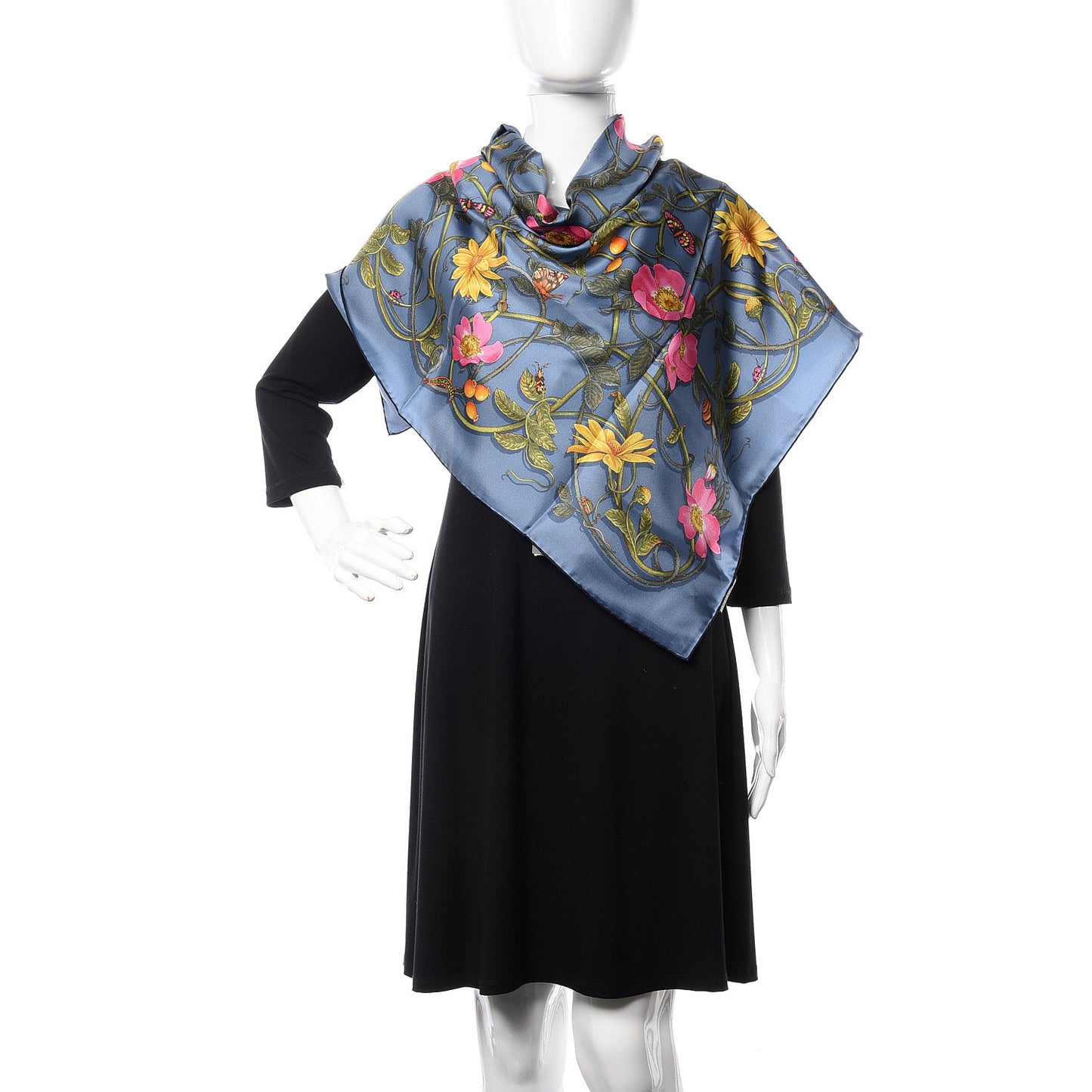 Silk Twill Flowerwebby Square Scarf Sky Blue